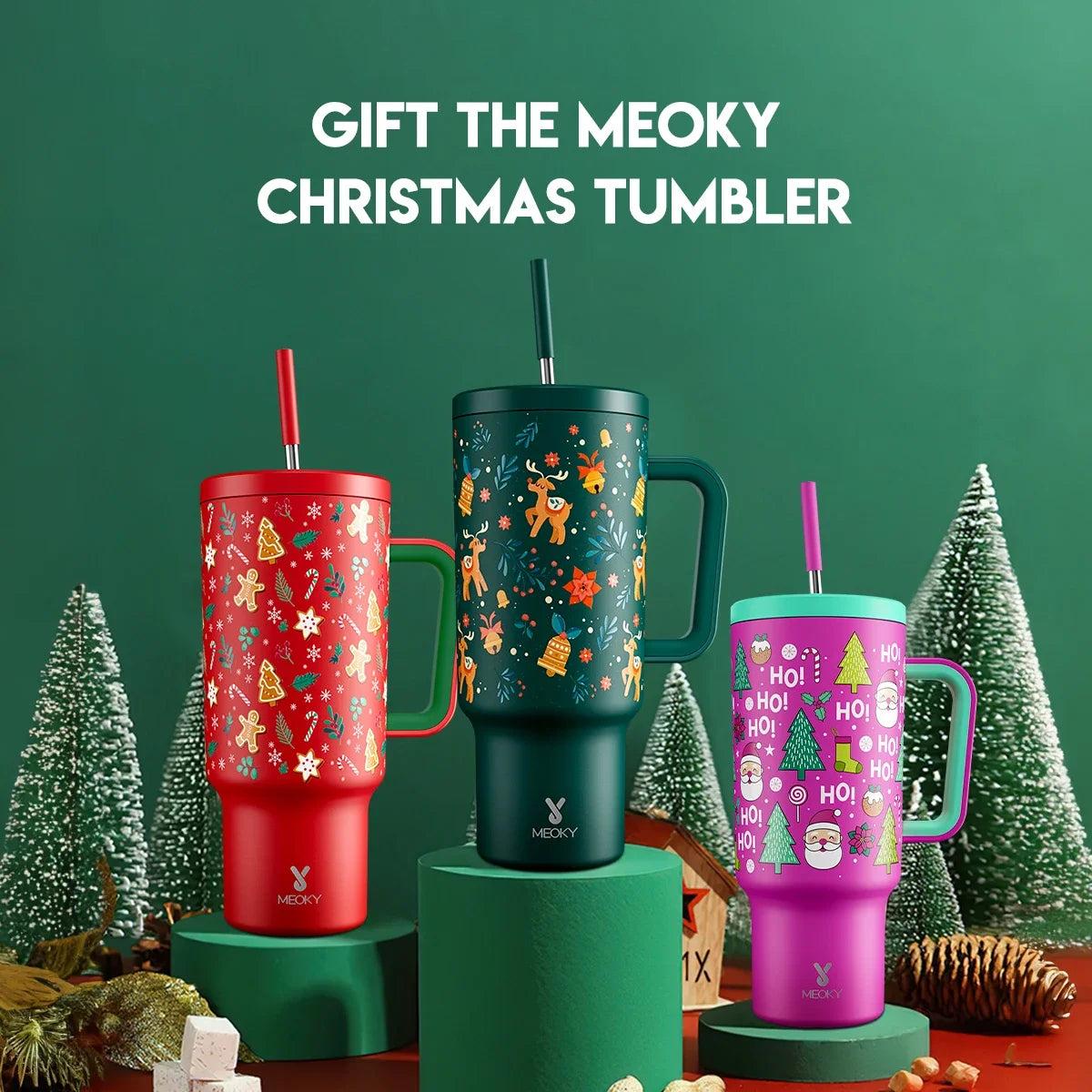 40Oz Tumbler Handle Straw Thermos Cup Multiple Prints Stainless Steel Bottle Vacuum Insulated Car Mug Best Christmas Gifts